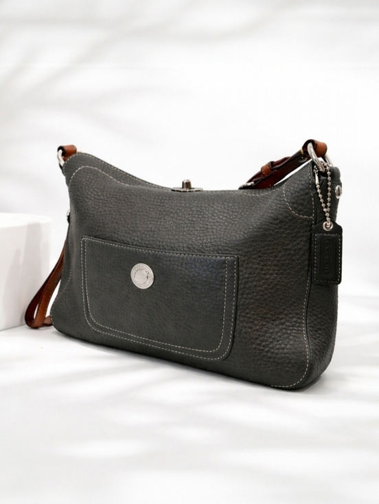 Coach Handbags - Coach Chelsea Turnlock Hobo Black Pebbled Leather Shoulder Bag Brown Strap Small